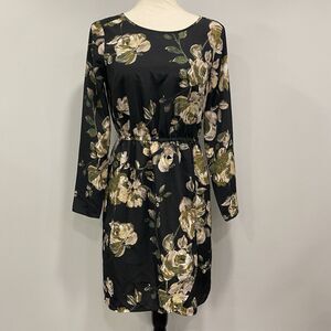 J. Crew 2 Black Floral Long Sleeve Elastic Waist Satin Blouson Dress Fairy Party